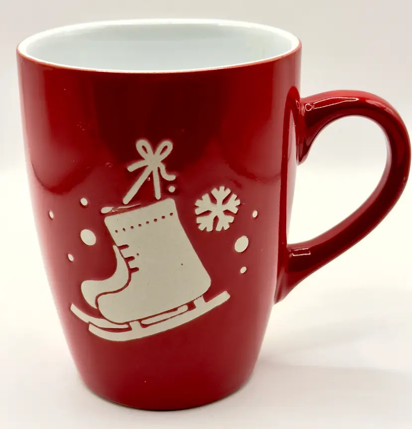 Festive 2020 Red Ice Skating Coffee Mug, Winter Holiday Cheer, By California Pantry, Made In China