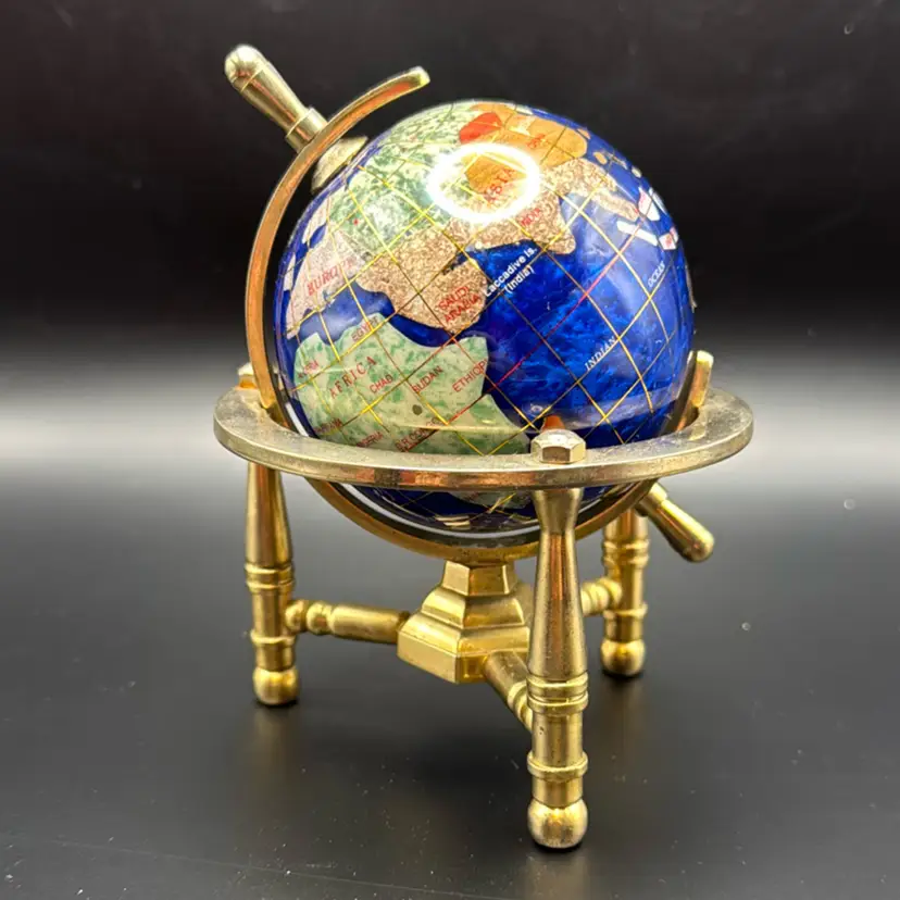 Gemstones World Globe w/ Gold-Tone Tripod 5.5”
