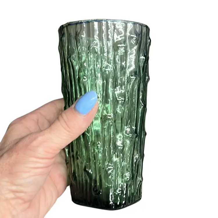 Vintage Anchor & Hocking Green Bamboo Pitcher With 4 Glasses.