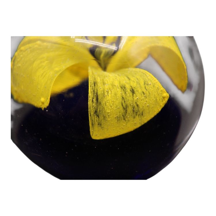 Cobalt Blue with Lacy Yellow Flower & Center Bubble 2 1/2” Tall 1#1oz