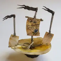 Antique 1901 Pan American Exposition Buffalo Sea Shell Triple Mast Boat Souvenir