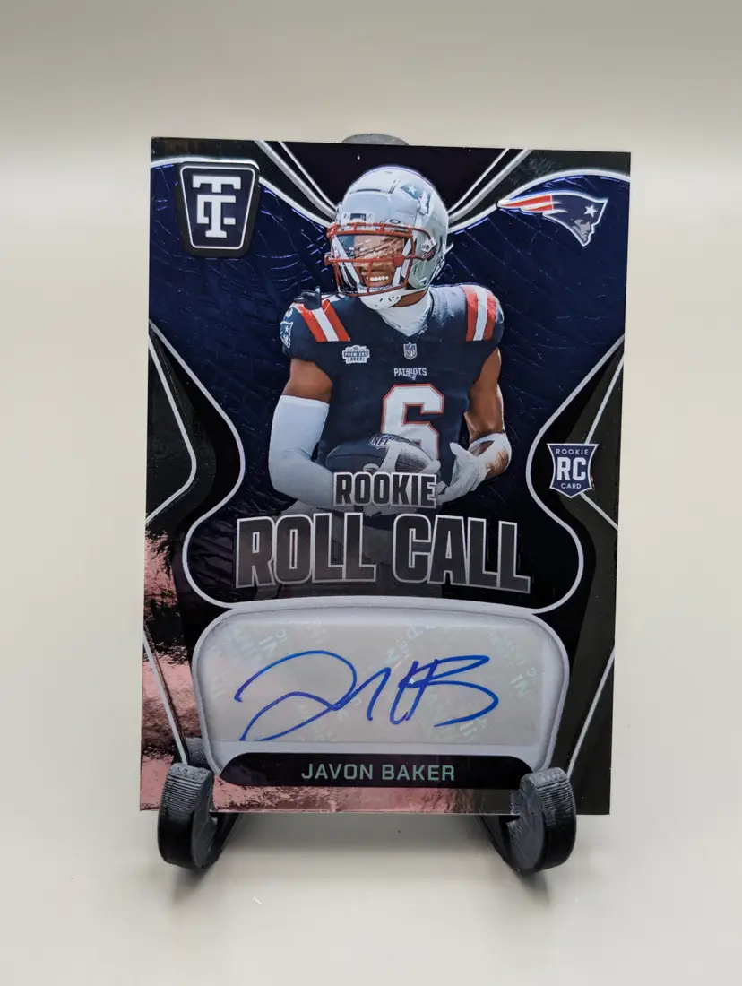 Javon Baker #/50 2024 Panini Totally Certified Mirror Blue Rookie Roll Call Auto - New England Patriots - (147-413)