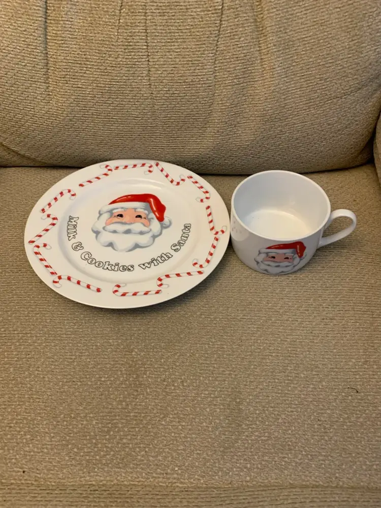 Milk & Cookies With Santa Cup & Plate 8 X 1/2 & 4 1/2 X 3 1/2 X 2 Inches