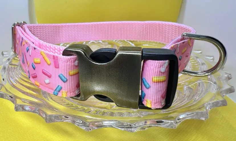 Dog Collar Pink Ice Cream Sprinkles Large Handmade Heavy Duty NEW
