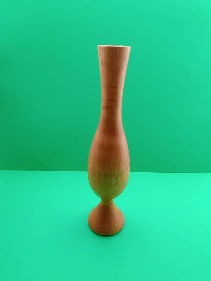 Hand-turned wooden bud vase, signed