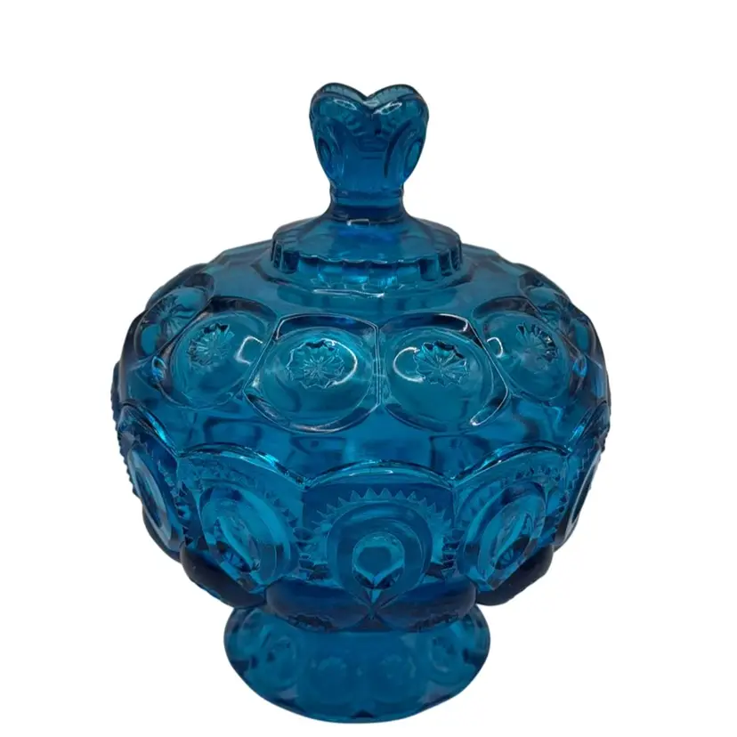 LE Smith Moon And Stars Compote Candy Dish With Lid, 8” Tall x 6-1/2” Wide