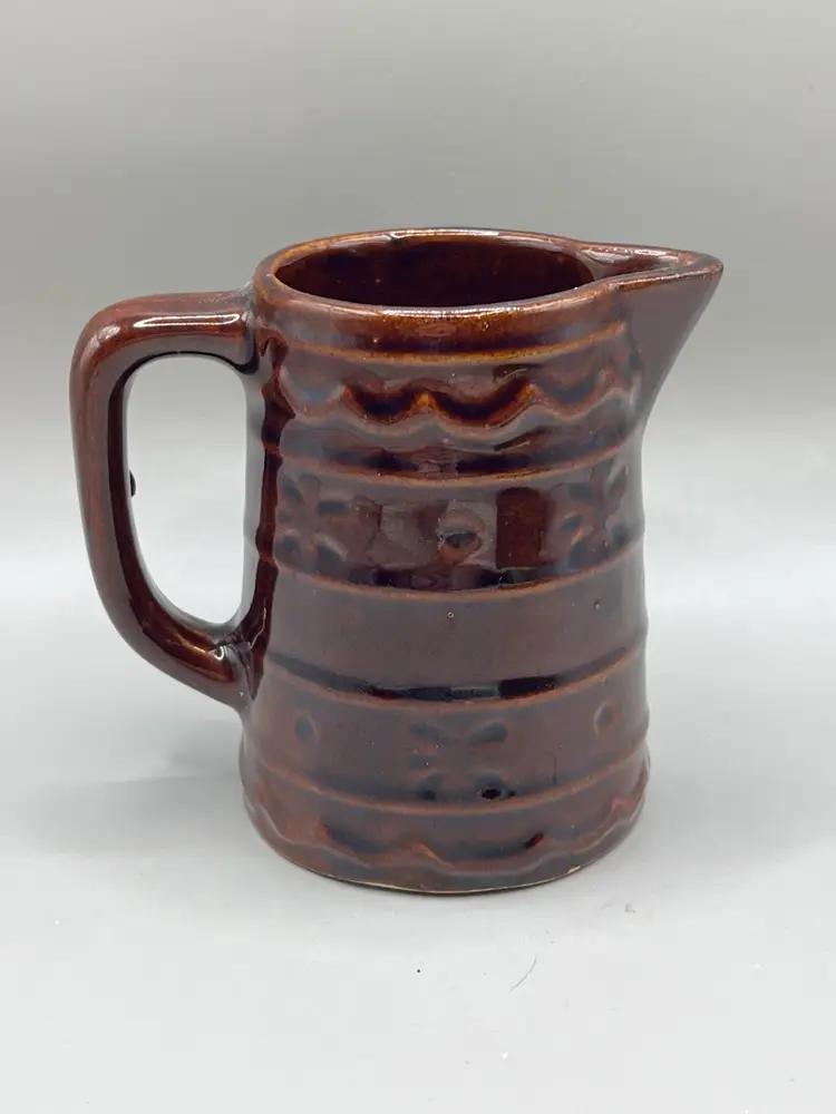 USA Marcrest Pottery Small Creamer Daisy Dot Brown Glazed 4”