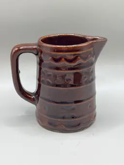 USA Marcrest Pottery Small Creamer Daisy Dot Brown Glazed 4”