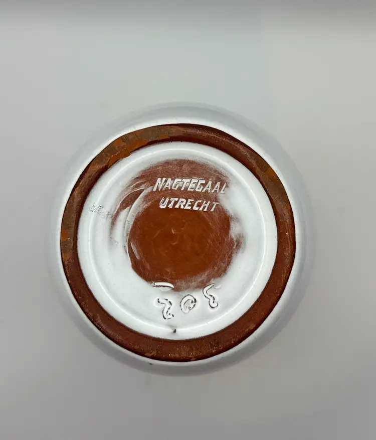 White Glazed Redware Vase 11” Signed