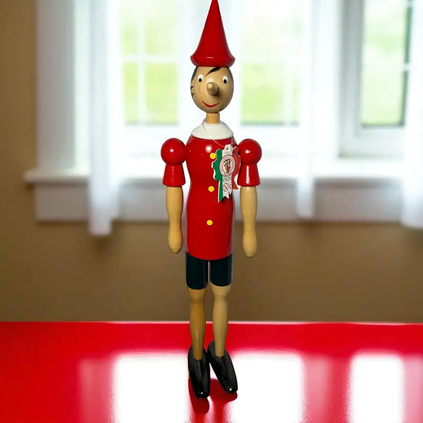VTG Wooden Pinocchio Rainoldi Jointed Figure Italy 20” Hand Painted W/Extra Nose