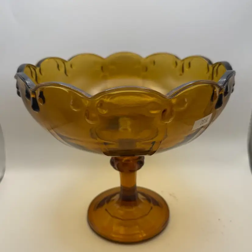 Vintage Indiana Glass Amber Teardrop Pedestal Compote Bowl - 8 In