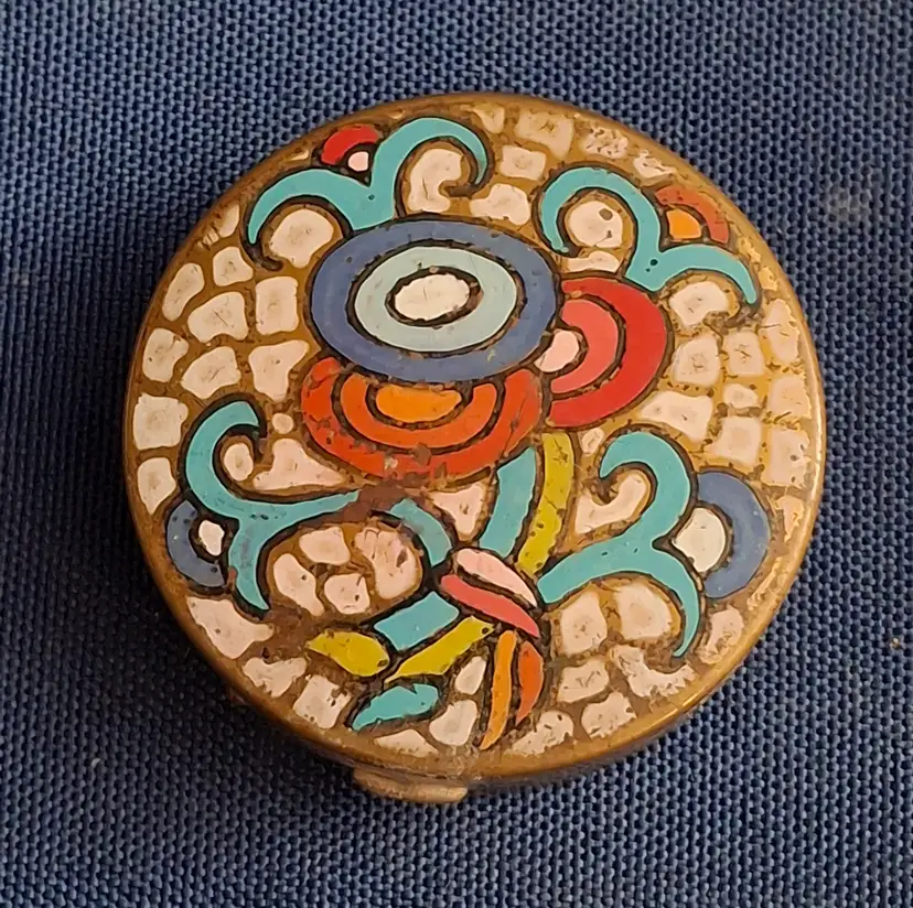 591 Vintage Enamel Floral Compact w/ Mosaic Style Design – Unbranded