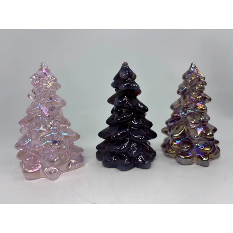 Mini Glass 🎄 Tree-o: Iridescent Rosaline, Eggplant, Sugar Plum 2.75” ~ Mosser Glass