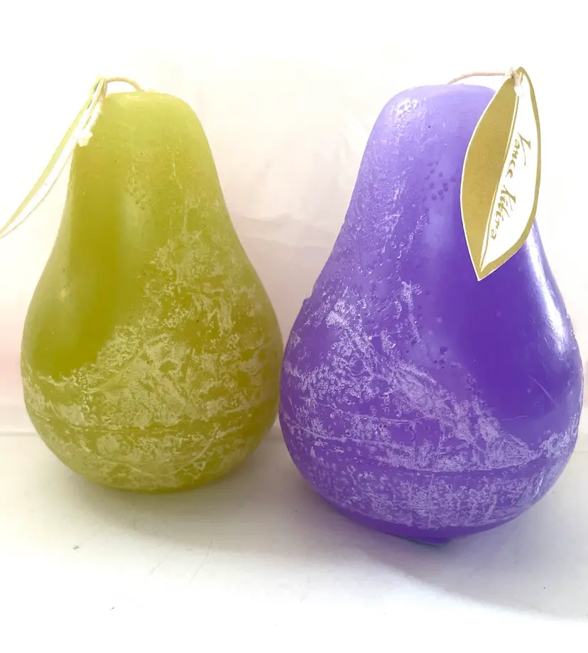 Vance Kitira Candles Pair. Purple. Green. Pear Shape. Original Tags
