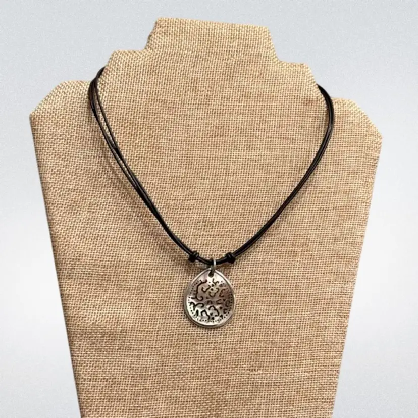 Silpada Sterling Silver Retired Iridescent Carved Lip Shell Pendant on Leather Cord 15.5"- 17.5"