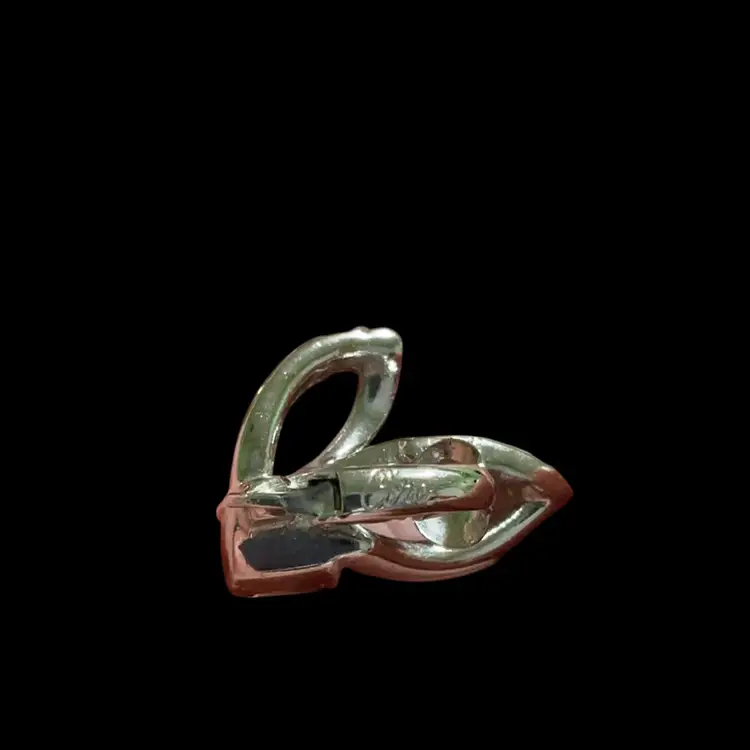 Vintage Silvertone Coro Clip Earrings With Clear & Red Glass Rhinestones.