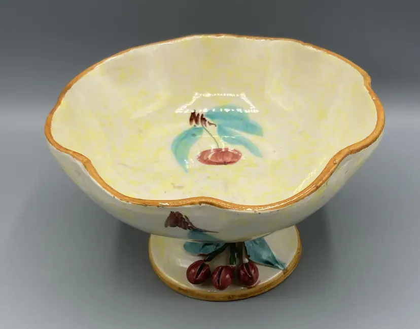 LAST CHANCE: Hand Painted Italian Cherry Pedestal Bowl - marked Itali 31/2 - small compote - Vintage
