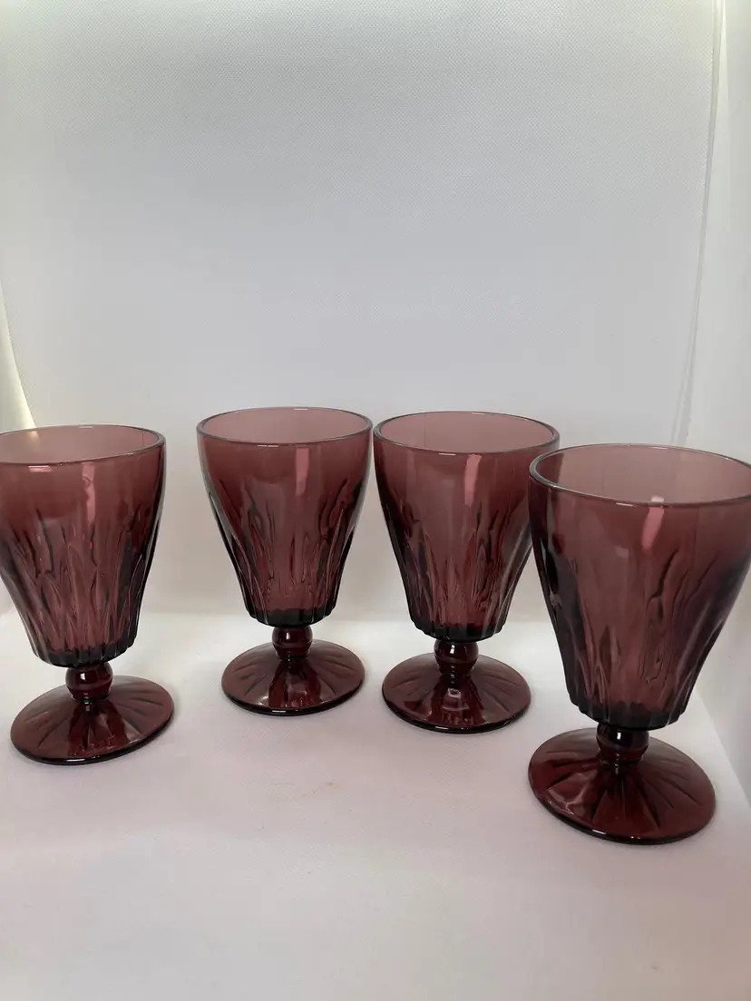 4 Hazel Atlas Amethyst / Purple Moroccan  Water Goblet