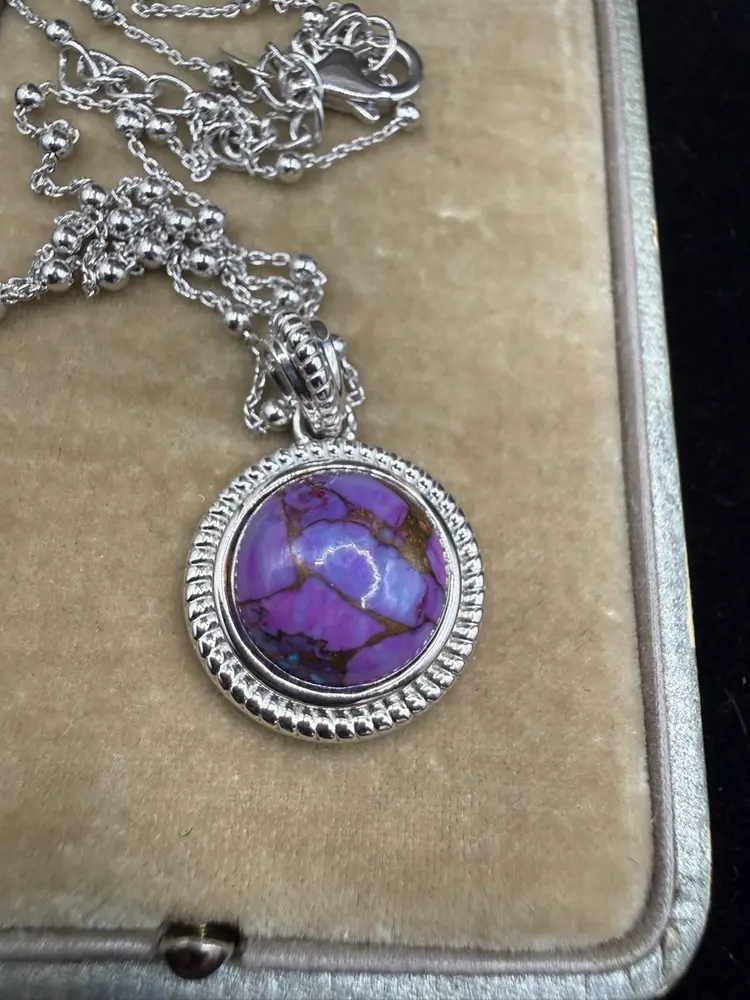 sterling silver purple turquoise pendant necklace.