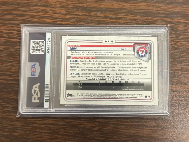 2020 Bowman Chrome Bayron Lora 1st Bowman PSA 9