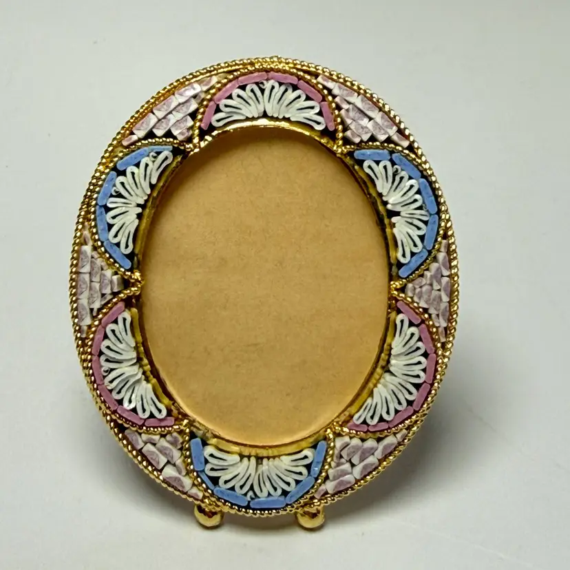 Vintage Micro Mosaic Miniature Oval Photo Frame Victoria's Secret Blue Pink NWT