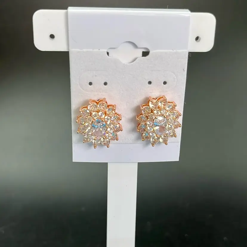 Rose Gold CZ Cluster Earrings, pierced 3/4” Long