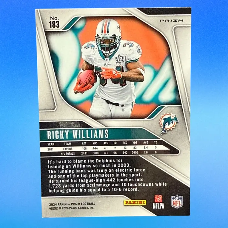 RICKY WILLIAMS 2024 PANINI PRIZM #183 RED WHITE BLUE PRIZM MIAMI DOLPHINS