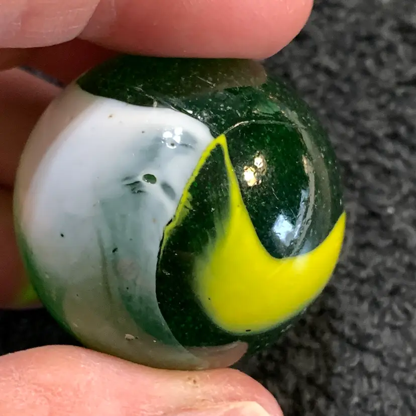 Clear Green w/Yellow & White Swirl Glass Marble 1 1/4"