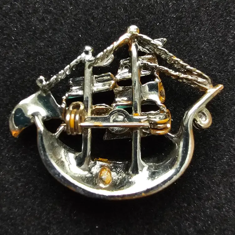 Enameled Sailship Brooch