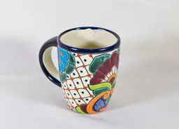 Talavera Mexican Pottery Mug Signed Hand Painted Flowers 14 oz
