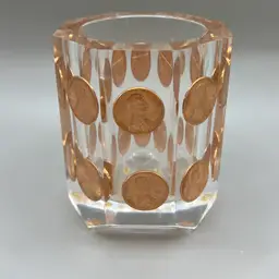 Acrylic Hexagonal Pen Holder With 1988 Pennies 3.5”