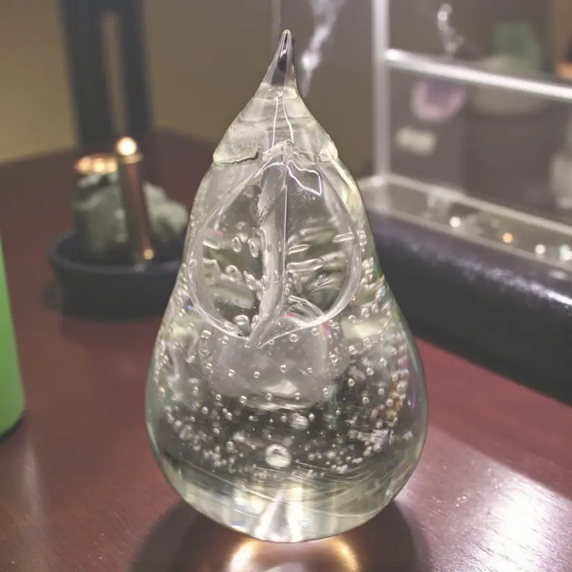 Pear Paperweight with Bullicante & Large Center Bubble 5” Tall 1#8oz