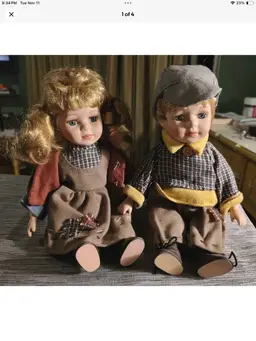 VINTAGE German Porcelain Boy and Girl Doll pair 7.5 Inches Blonde hair blue eyes