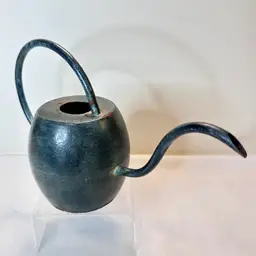 Petite Modernist Watering Can Copper Rustic Patina Gooseneck Spout Rusted VTG
