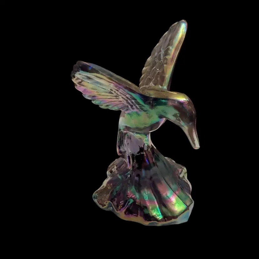 Fenton Hummingbird Black Carnival Glass Figurine 4.5” x 3”
