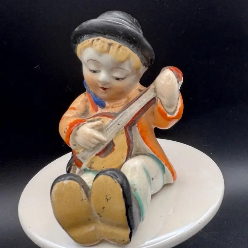 Boy Playing Banjo Or Mandolin, Porcelain Figurine, Vintage, Japan