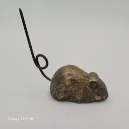Vintage Solid Brass Small Mouse Receipt/Ring Holder Figurine