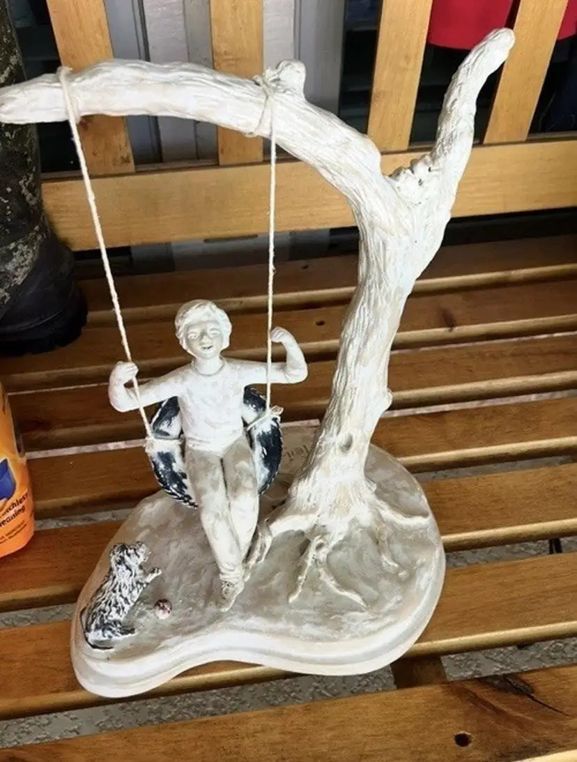 Joyful Boy and Dog Sculpture: Ceramic Figurine (Collectible Art)