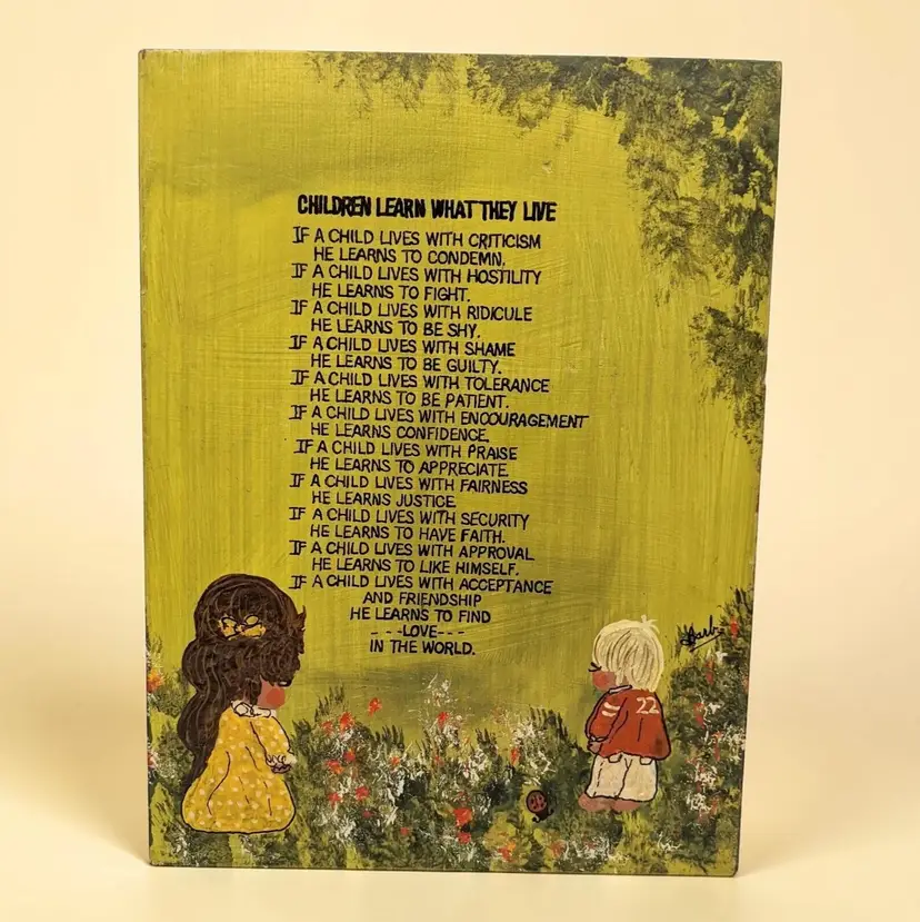 Children Learn What They Live Artwork by Barb J Davis 1971 Wall Picture
