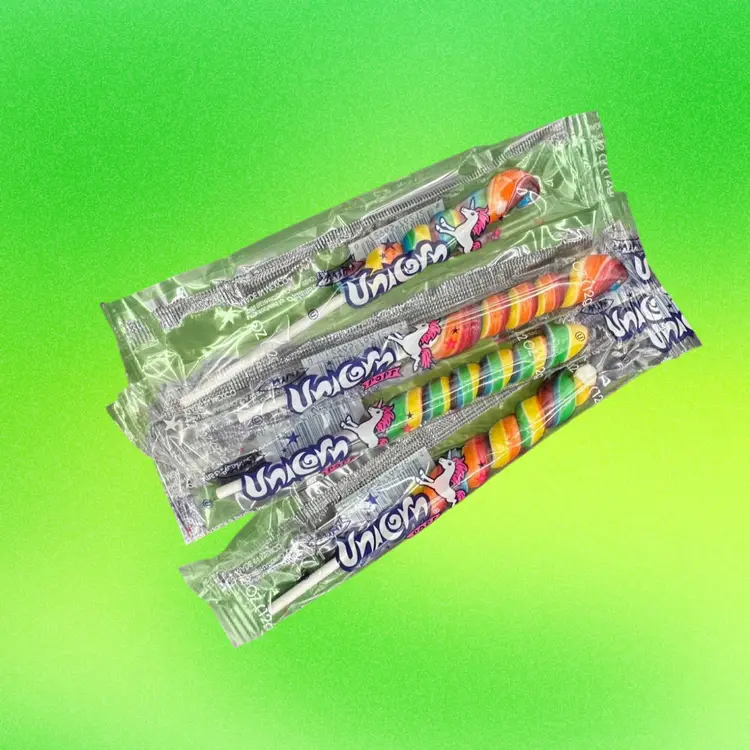 005 Mini Rainbow Unicorn Horn Swirl Lollipops, 4 Pack