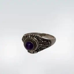 Poison ring beaded amethyst  Tested sterling silver And Marked