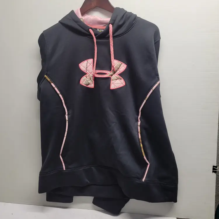 Under Armour Pink & Black Hoodie Sweatshirt Storm Fleece Women's Size 2XL