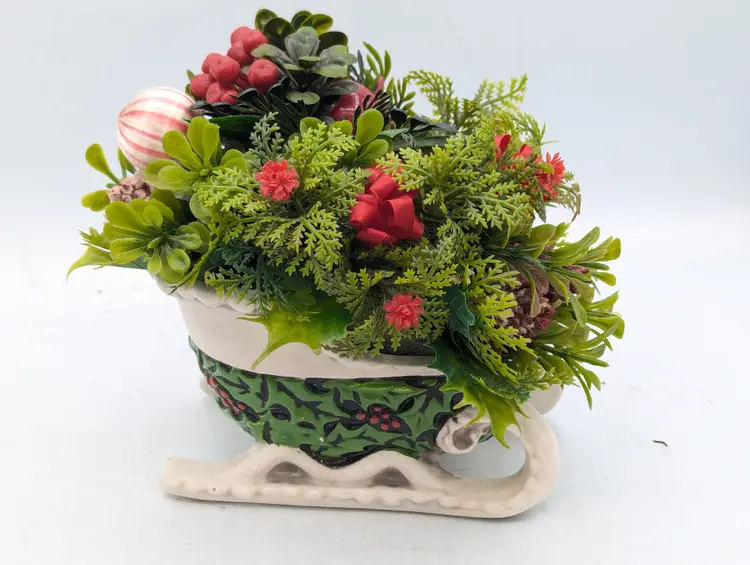 MCM Ceramic Sleigh Floral Arrangement A 683 Made in Japan 1950s