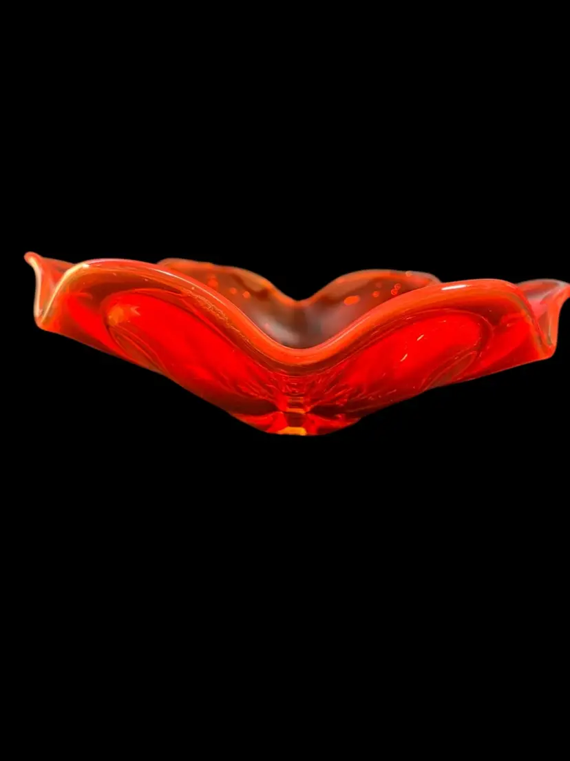 Viking Glass Persimmon Six Petal Floral Bowl-This Screams I WANT to GLOW Orange Under a 395 UV Light