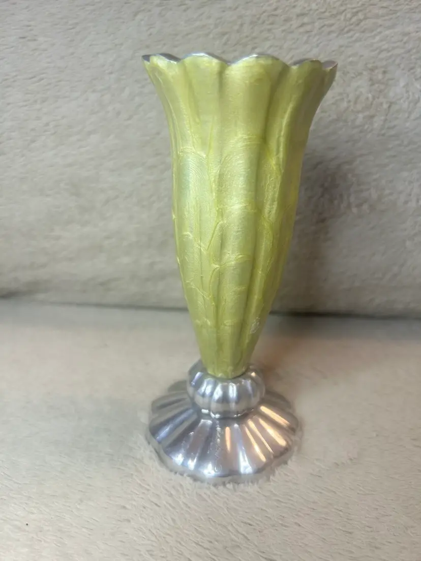 Julia Knight Handmade Peony Kiwi Green And Aluminum Cast Bud Vase