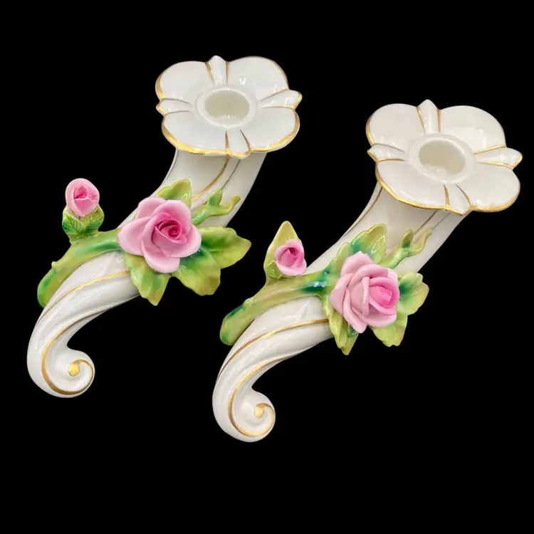 Pair of Gerold Porzellan, Bavaria, Germany (1937-1949) Porcelain Candle Holders