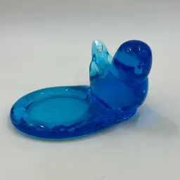 1990 Leo Ward Blue Bird Of Happiness Hand Blown Glass signed Art Glass Signed