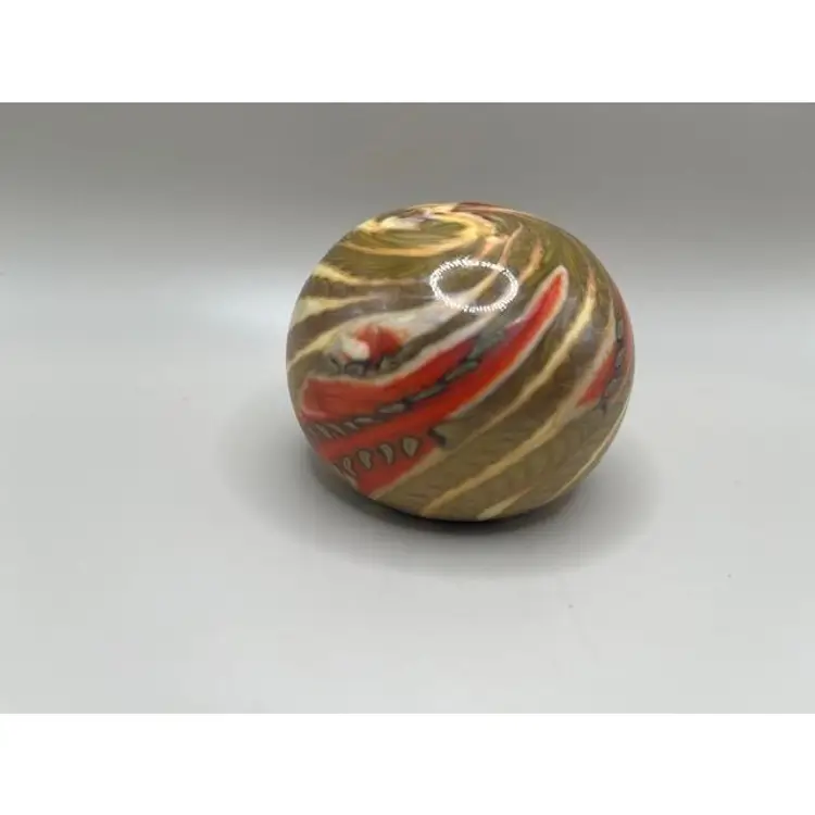 #03 - Vintage Signed S Smyers '74 Swirled Art Glass Paperweight ~ Red and Greenish Brown Tones ~ Weighs 15 oz., 2.25 inches tall