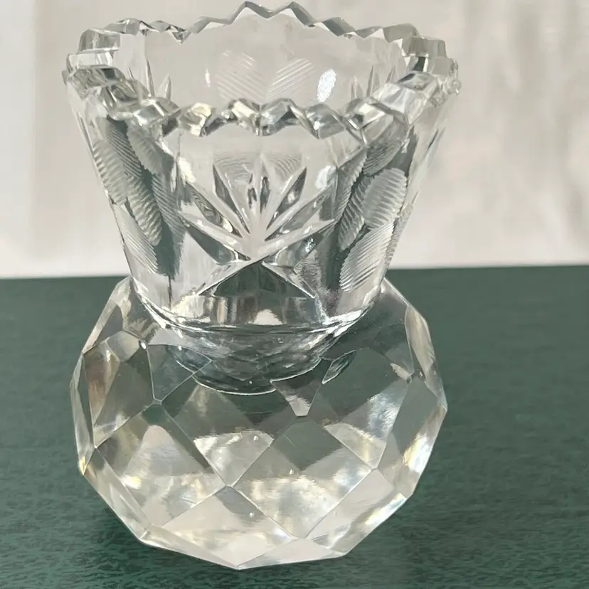 Vintage Faceted Pineapple Crystal Sawtooth Toothpick Matches Candlestick Holder 2.5" X 2"
