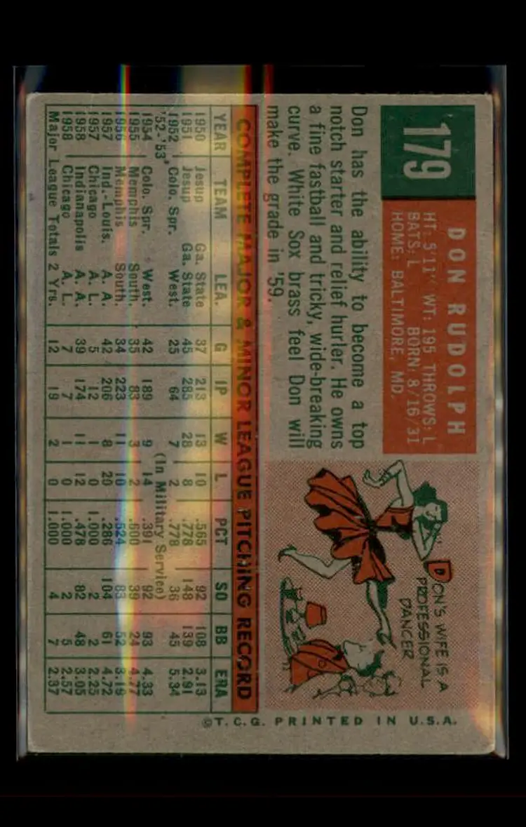 1959 Topps #179 Don Rudolph - (pk4) - Chicago White Sox